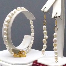 Vintage Freshwater Rice Pearls Parure, Lustrous White Bracelet and Dangle Earrin - £30.36 GBP
