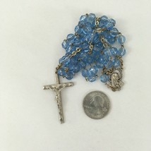 Roman Catholic Blue Glass Bead Silver Chain Mother Mary Medal Rosary - $14.85