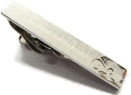 Swank Diamond Cut Floral End Textured Silver Tone Bar Vintage Tie Clasp Tux Suit - £11.67 GBP
