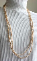 Elegant Long Pale Peach Assorted Cultured Pearl 2-Strand Necklace 35&quot; - £79.60 GBP