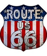 Route 66 American Flag Metal Highway Shield Novelty Metal Magnet - £11.95 GBP