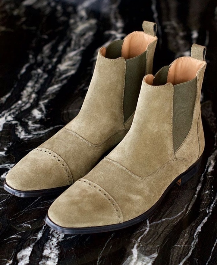 NEW Men's New Handmade Light Green Chelsea Boot, Men's Suede Cap Toe Fashion Boo