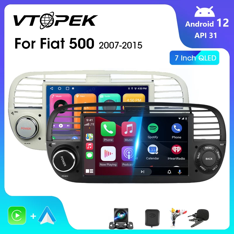 Vtopek Android 12 For Fiat Abarth 500 2007-2015 Car Radio 7&quot; Multimedia ... - $156.07+