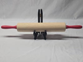 Large 20”  Hickory Or Maple Wood Rolling Pin With Red Handles Likely NOT... - $17.63 CAD