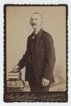 Antique c1880s Cabinet Card Smiling Older Man Mustache Hand on Books Reading PA - £9.66 GBP
