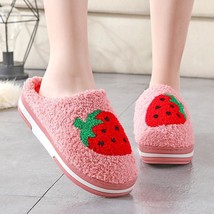 Women Fluffy Slippers High Heels Winter Warm  Shoes Cute Strawberry Soft Sole Ho - £22.71 GBP