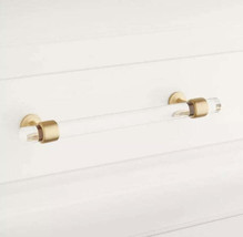 New 6&quot; Satin Brass Beryn Acrylic Cabinet Pull by Signature Hardware - £15.65 GBP