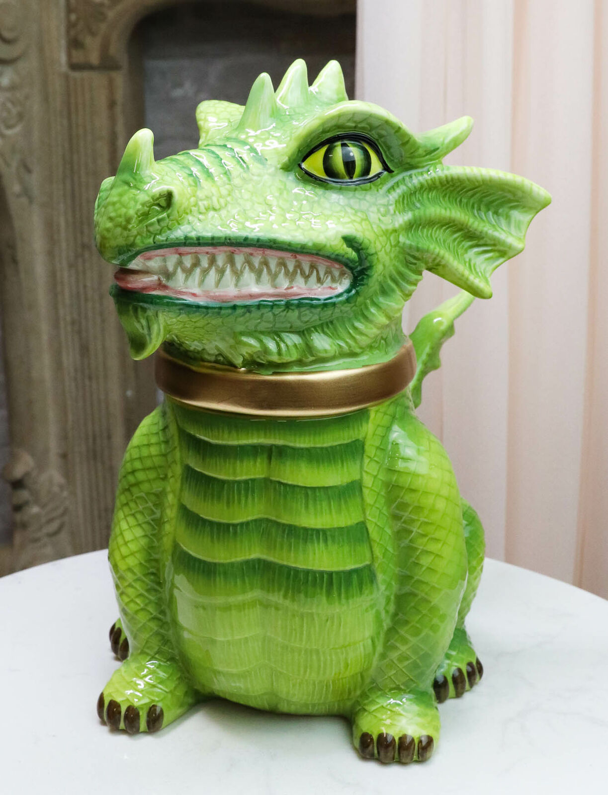 Ebros Medieval Vigilante Fantasy Green Dragon Warrior Ceramic Cookie Jar Statue