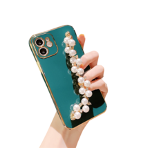 Anymob iPhone Case Green Plating Pearl Chain Wrist Band Soft Silicone Cover - £22.72 GBP