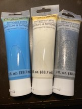 Lot Of 3 Crafters Square Glitter Silver white And Blue Tempera Paint 3 oz - £9.74 GBP