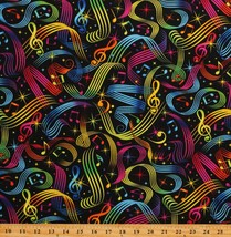 Cotton Music Notes Treble Cleft Rainbow Score Fabric Print by the Yard D506.64 - £11.11 GBP