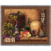 72x54 WINE TASTING Grapes Cheese Vineyard Tapestry Afghan Throw Blanket  - £49.82 GBP