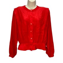 Vintage SK Company Womens 90s Blouse Red Size 16 Long Sleeve Secretary Blouson  - £31.10 GBP