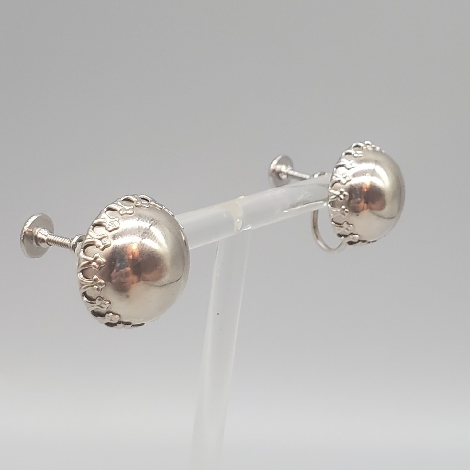 Vintage Dome Button Earrings Clip On Screw Back Silver Tone - $14.99