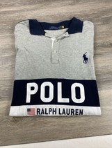Polo Ralph Lauren Mens Size 2XLT Polo Shirt US Flag Big Pony Logo Gray S... - $36.21