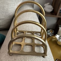Vintage 1970 Arched Brass Mail Letter Holder Organizer Waffle Base W Feet - £18.49 GBP