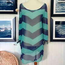 Roxy Beach Cover Up S Dress Sheer Chevron Stripe Blue Green Coastal Flowy Coast - £12.78 GBP