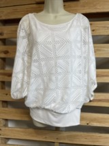Alfani White Crochet Batwing Banded Waist Top Blouse Woman&#39;s Size M KG JD - $244.80 MXN