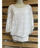 Alfani White Crochet Batwing Banded Waist Top Blouse Woman&#39;s Size M KG JD - $245.29 MXN