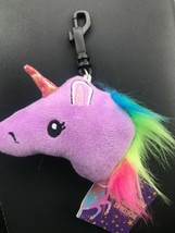 Purple Plush Unicorn w Pinky Horn &amp; Rainbow Mane Backpack Hanger Decoration – - £6.01 GBP