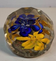 Large Bohemian /Czech Faceted Paperweight, Blue Flower Glass,  - £61.52 GBP