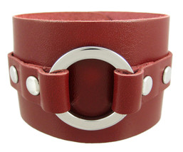 Zeckos Brown Leather Chrome O Ring Wristband Bracelet - £11.53 GBP