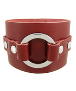 Zeckos Brown Leather Chrome O Ring Wristband Bracelet - £11.38 GBP