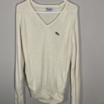 Vtg USA  80s Izod Lacoste Gator Cream Long Sleeve V Neck Sweater Mens Large Flaw - £22.55 GBP