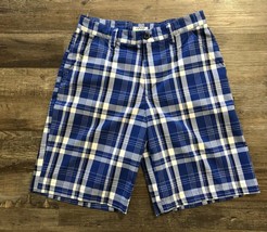 Izod Golf Mens Size 30 Blue Plaid Flat Front Casual Golf Shorts - £13.17 GBP