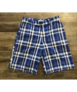 Izod Golf Mens Size 30 Blue Plaid Flat Front Casual Golf Shorts - $17.03