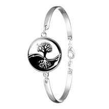 Yin Yang Black and White Tai Chi Bracelets Glass Cabochon Jewelry Bangles Yoga L - £9.68 GBP