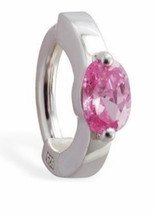 Sterling Silver Navel Ring Set With Large Oval Powder Pink CZ - Exclusively by T - £50.32 GBP