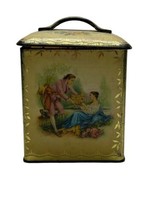 Vintage Victorian Garden Tea Cookie Biscuit Box Tin Gold Tone 6 x 4 x 4 Inches - £19.65 GBP