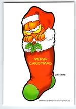 Garfield German Postcard Christmas Santa Hat Cat Inside Stocking Jim Davis 1978 - £8.57 GBP