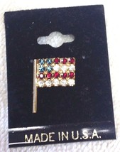 USA Flag Lapel Hat Pin Rhinestone Red White Blue Crystals - £4.70 GBP