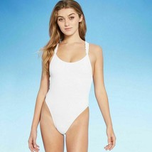 NWT Xhilaration Juniors&#39; Ribbed Ruffle Shoulder One Piece Swimsuit, White, S - £7.76 GBP