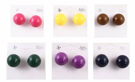 Colorful Bold Button 3/4&quot; Ball Pierced Earrings 1980s New Old Stock - He... - £9.37 GBP