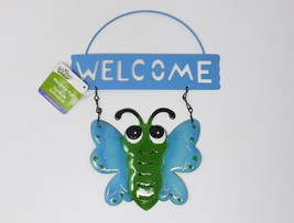Metal Butterfly Welcome Sign - Blue &amp; Green - New - £5.47 GBP