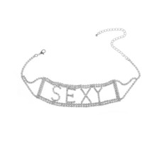 IngeSight.Z Crystal Short Choker Necklace for Women Shiny Rhinestones Letter SEX - £19.49 GBP