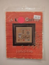 Lizzie Kate A Little Coffee Counted Cross Stitch Pattern With Cloth New - $18.99