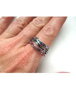 Silver .815 Colored Crystal Stacking Band Rings Set of 3 Pink Blue Green... - £12.69 GBP