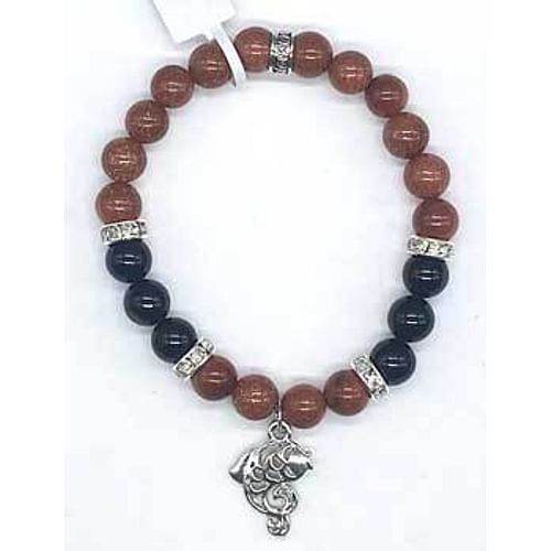 8mm Gold Sandstone, Black Agate, Fish bracelet - $9.59