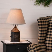 Paul Revere Lamp in Smokey Black Tin with Linen Empire Shade - £104.90 GBP