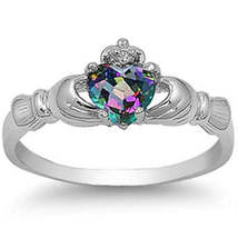 Sterling Silver Simulated Mystic Topaz Claddagh Ring - £15.97 GBP