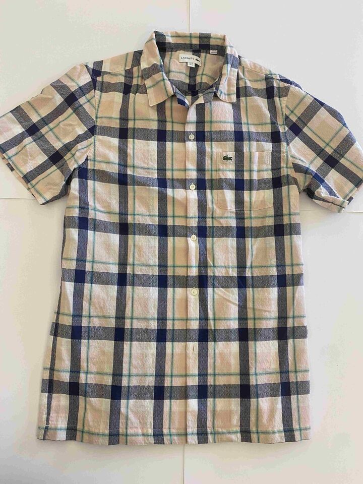 LACOSTE PLAID WOVEN YARN DYE SHORT SLEEVE SHIRT CH0960 51 3DC PNK/NVY NEW W TAG