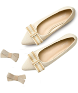 Arromic Women&#39;s Beige 7 Bow Ballet Flats Knit Shoes Memory Foam Pointed Toe - $31.68 CAD