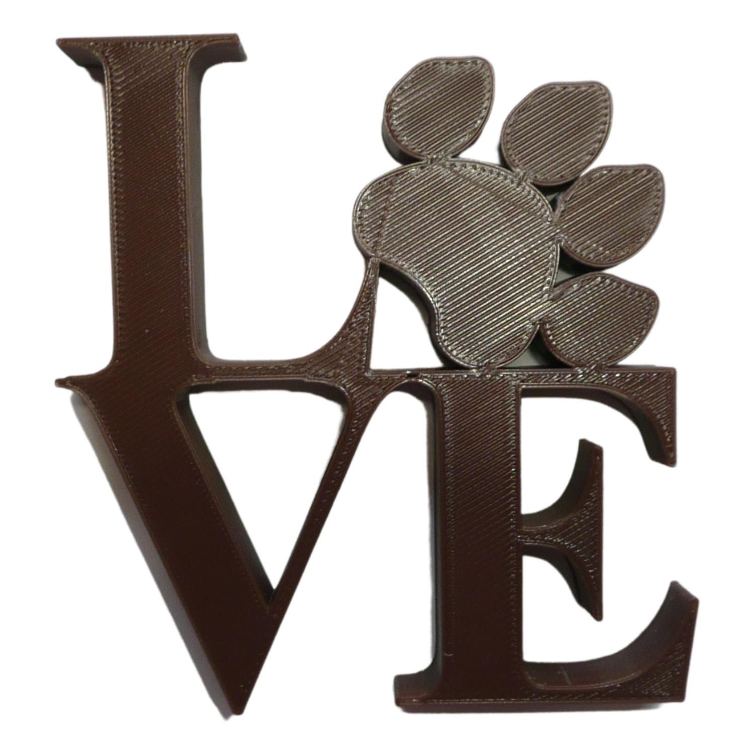Love Word with Paw Print Table Shelf Home Office Decor Brown Made in USA... - $7.99