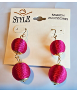 Style Brand French Wire Dangle Earrings Fuchsia Threaded Gold Tone Balls... - $262.36 MXN