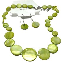 Sonoma Life&amp;Style Genuine Shell Lim Green Mother Of Pearl Disc Necklace&amp;earrings - £11.98 GBP