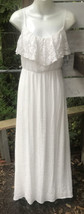 IZ Byer Wm XS  Dress Maxi Sundress White Boho Peep Lace Gauze Cotton Bea... - £23.23 GBP